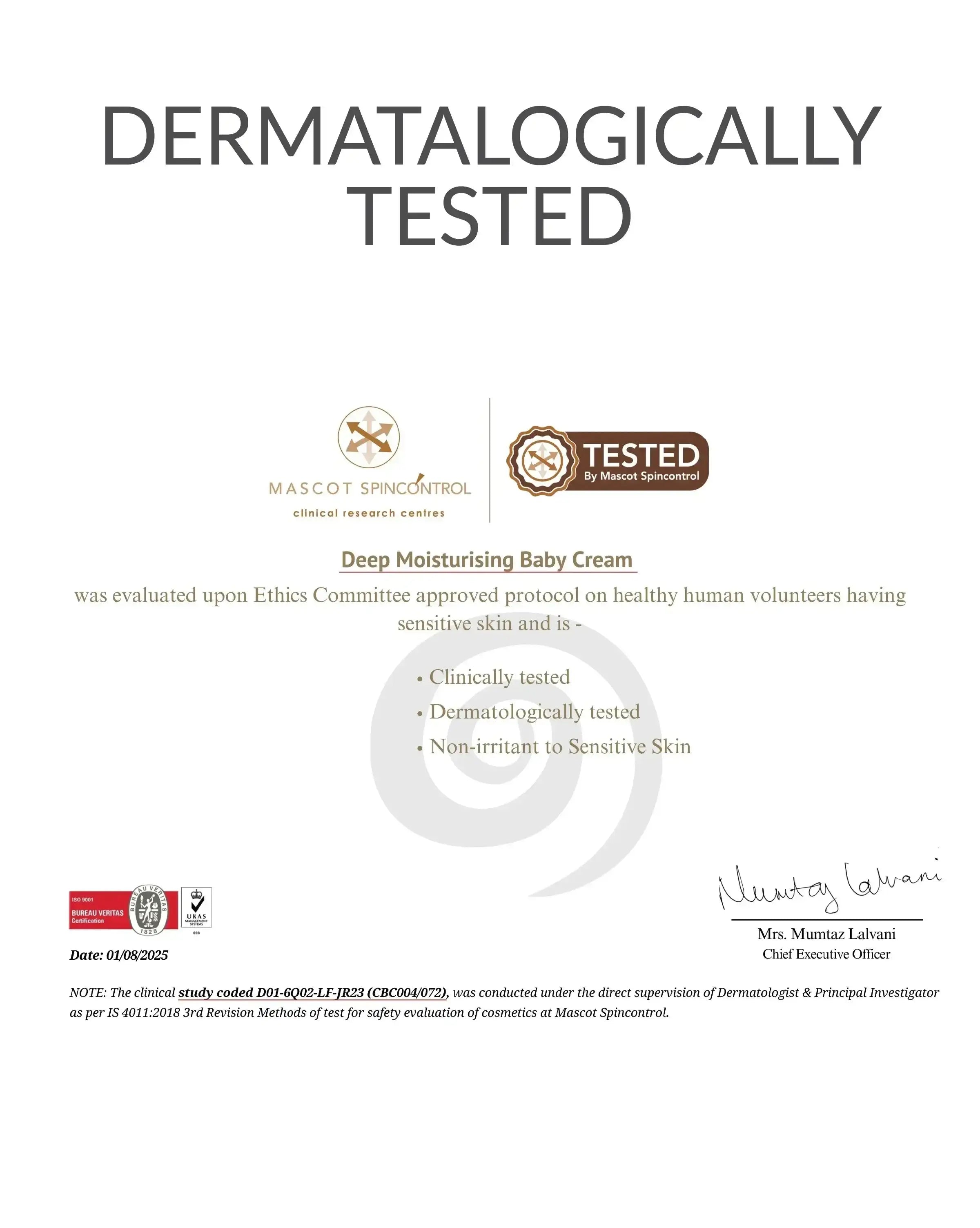 Dermatologically Tested Certificate