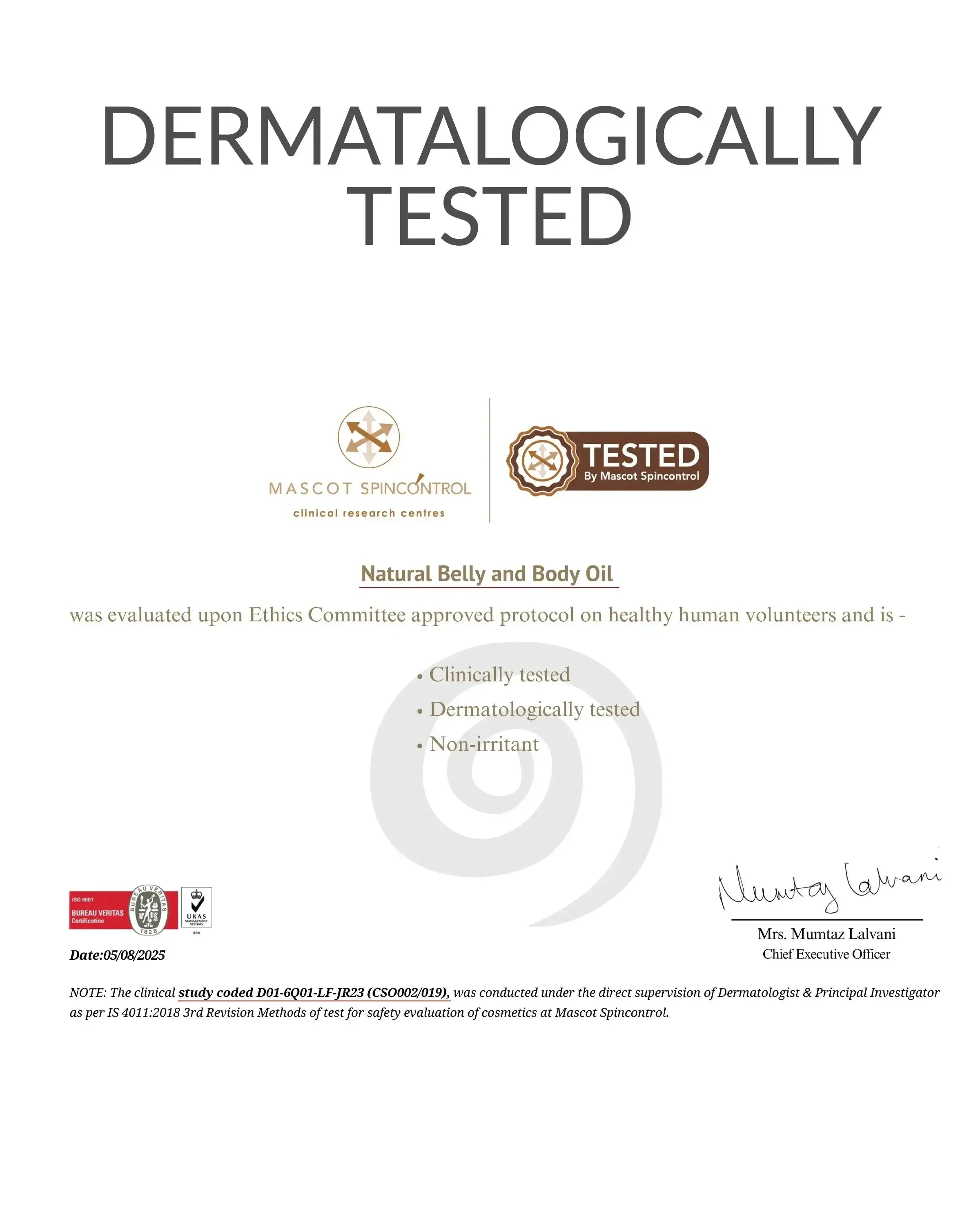 Dermatologically Tested Certificate
