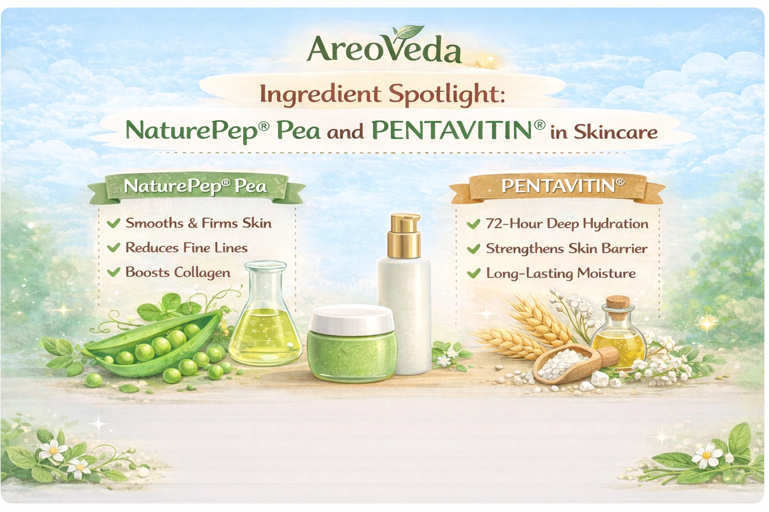 AreoVeda Ingredient Spotlight: NaturePep® Pea and PENTAVITIN® in Skincare
