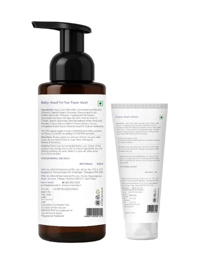 AreoVeda Baby head-to-toe face wash bottle and tube on a white background