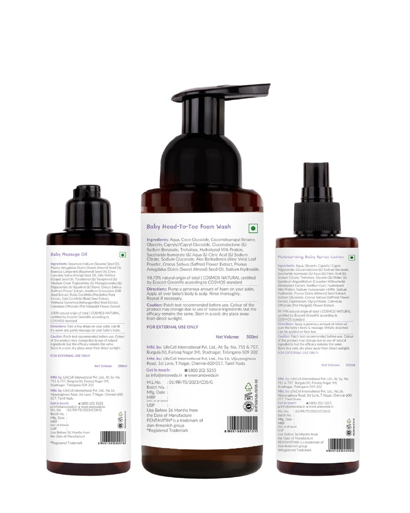 Three skincare products with labels on a white background