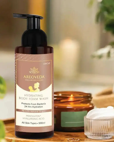 AreoVeda Hydrating Body Foam Wash with Pentavitin & Hyaluronic Acid for 24hr hydration, safe for all skin types