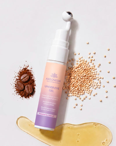 AreoVeda Under Eye Gel with quinoa seed & cryocoffee, EWG-verified, gentle skincare for dark circles & hydration