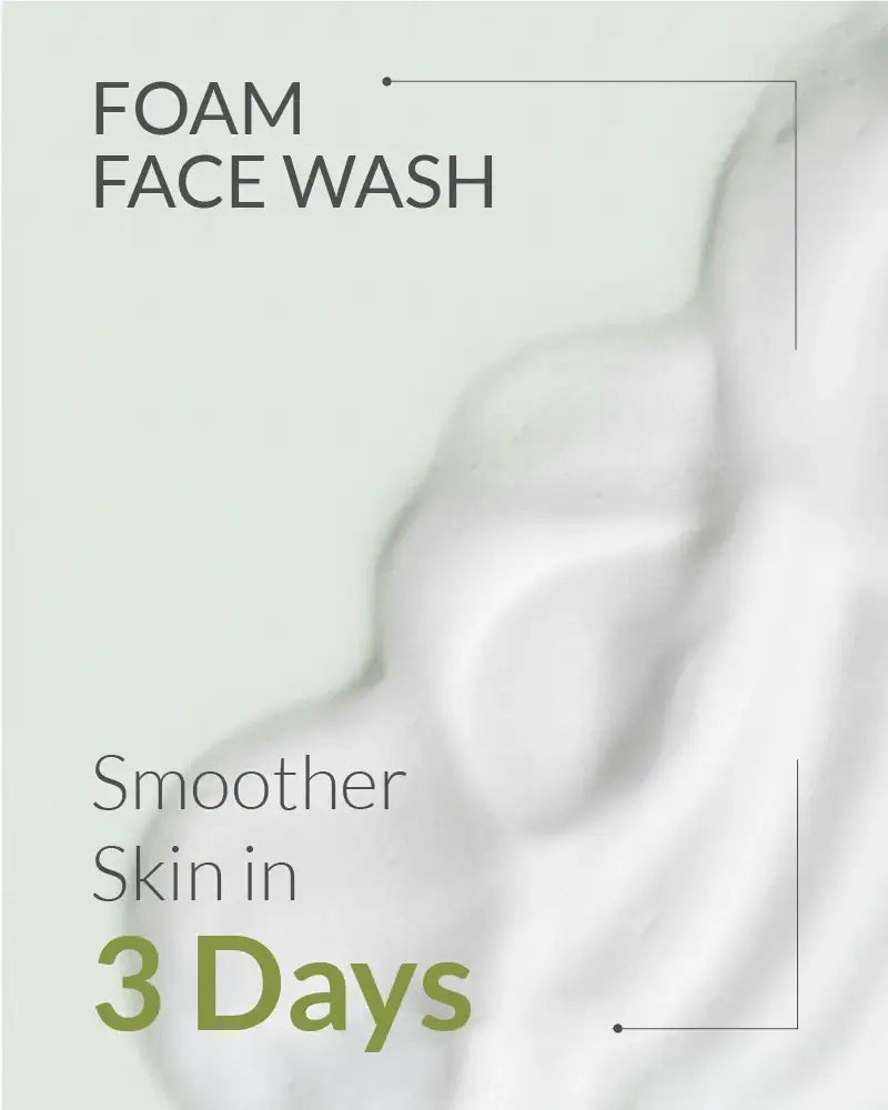 Advertisement for foam face wash with text 'Smother Skin in 3 Days' on a light gray background.
